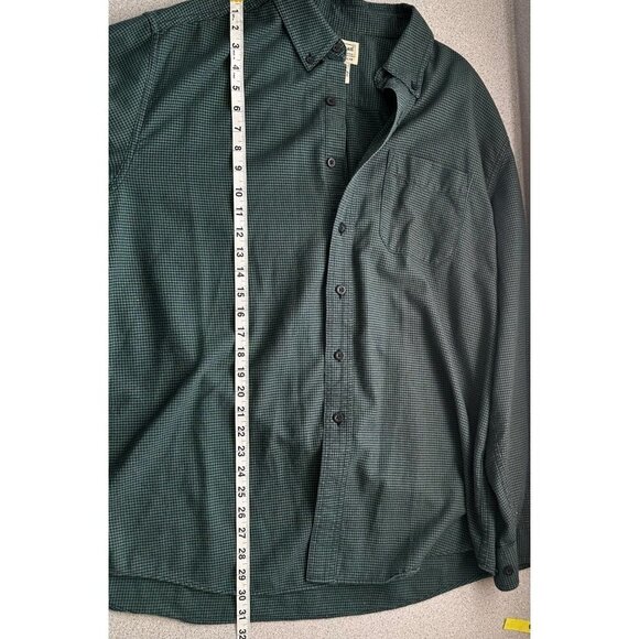 LL Bean Traditional Fit Button Up Shirt Mens Large Reg Green Houndstooth Pocket - Picture 5 of 6